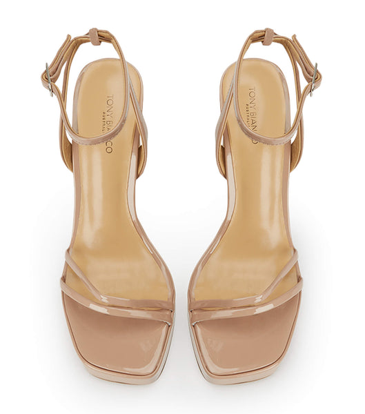 Beige Tony Bianco Dandy Coco Patent 11.5cm Block Heels | EILHC55196