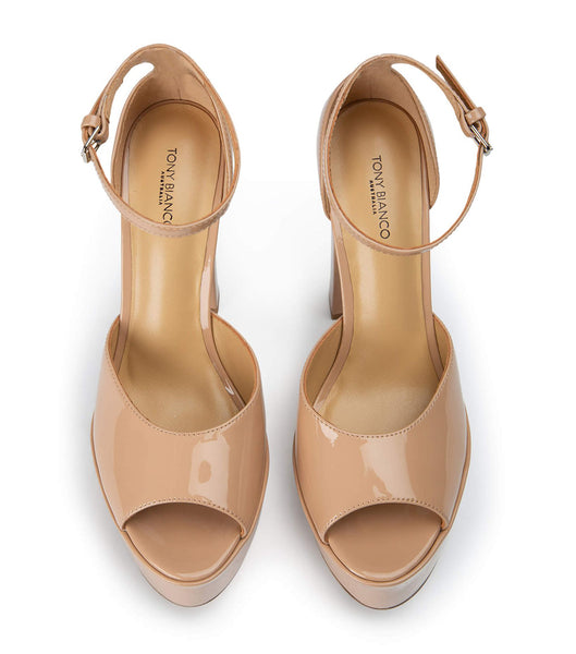 Beige Tony Bianco Jayze Nude Patent 14cm Block Heels | AILWC73494