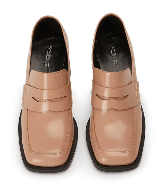 Beige Tony Bianco Lomax Latte Hi Shine 6.5cm Loafers | ILEGJ14355