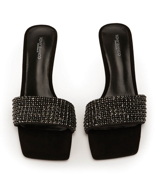Black Tony Bianco Amos Black Crystal/Black Suede 6.5cm Low Heels | SILVO66582