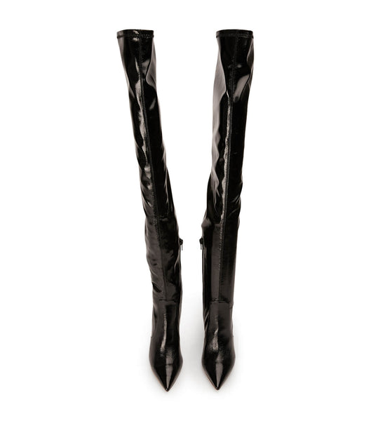 Black Tony Bianco Avah Black Crinkle Patent 10.5cm Stiletto Boots | TILPQ75465