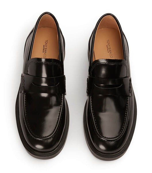 Black Tony Bianco Cherish Black Hi Shine 4.5cm Loafers | ILJZR72829