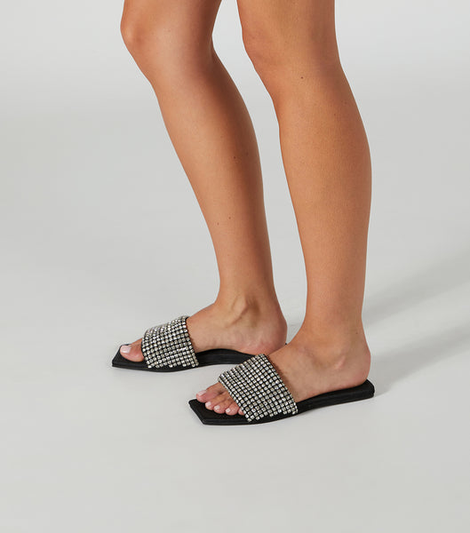 Black Tony Bianco Ellery Crystal/Black 1.5cm Sandals | UILND94744