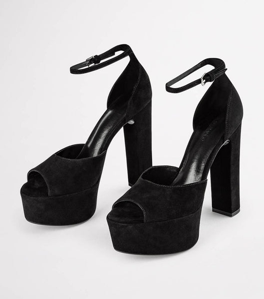 Black Tony Bianco Jayze Black Suede 14cm Block Heels | ILEGJ88891