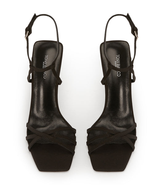 Black Tony Bianco Nomad Black Crepe 10.5cm Strappy Heels | ILJKU47203