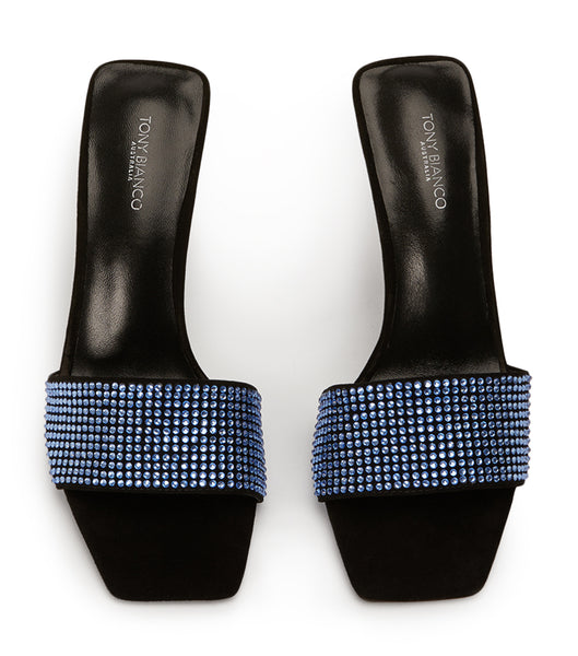 Blue / Black Tony Bianco Naomi Blue Crystal/Black Suede 10.5cm Event Heels | FILHY62220