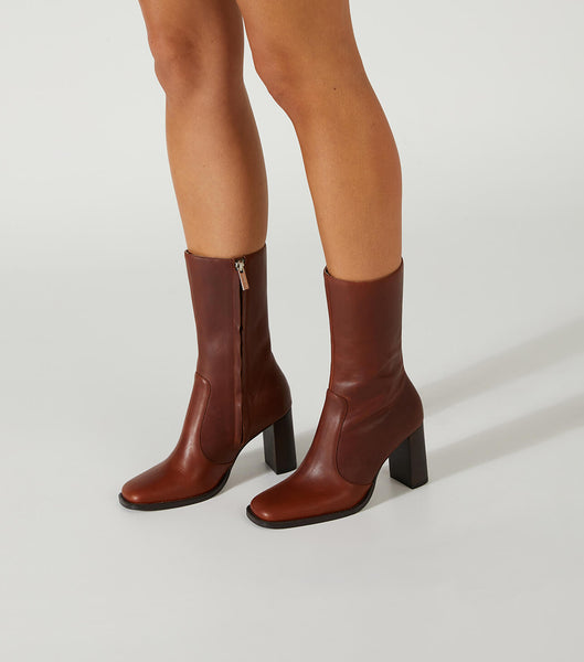 Brown Tony Bianco Atlanta Cognac 8.5cm Heeled Boots | SILVO46129