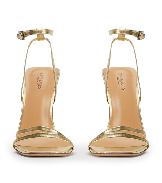 Gold / Metal Tony Bianco Nix Gold Nappa Metallic 10.5cm Block Heels | SILVO13871