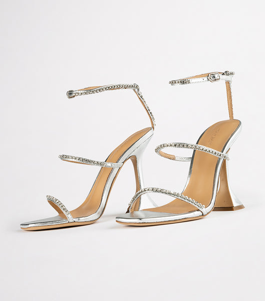 Silver / Metal Tony Bianco Shy Silver Nappa Metallic 10.5cm Bling Heels | ZILNQ16145