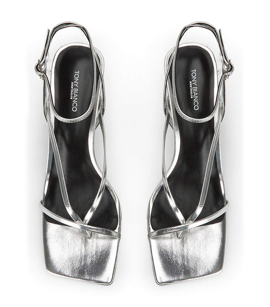 Silver Tony Bianco Avi Silver Foil 6.5cm Strappy Heels | ILIIZ55351