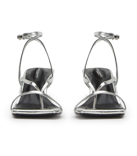 Silver Tony Bianco Avi Silver Foil 6.5cm Strappy Heels | ILIIZ55351