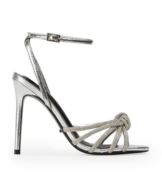 Silver Tony Bianco Kyla Silver Foil 11cm Strappy Heels | ILEAH25688