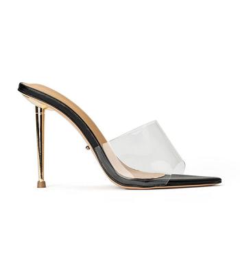Black Tony Bianco Mylo Clear Vinylite/Black 10.5cm Event Heels | MILHR48913