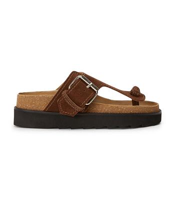 Brown Tony Bianco Marlo Choc Suede 3cm Flat Sandals | EILHC95634